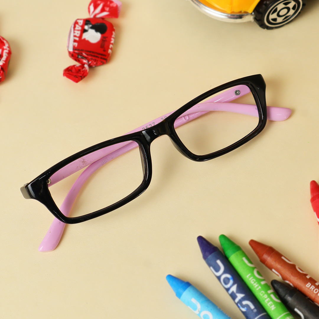Pink and black eyeglass frames top